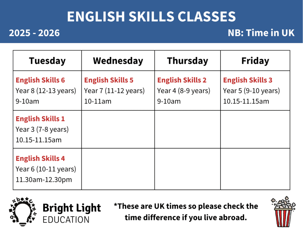 English Skills Day Classes 2025-2026 Online Home Education English Classes